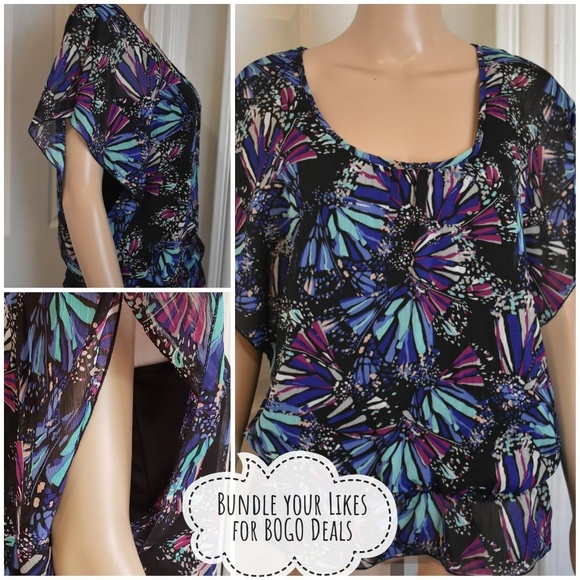 NWT| ELLE {FLORAL BUTTERFLY BATWING TOP} - Picture 2 of 9